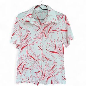 Vintage 70s Alfred Dunner White and red button up shirt size 20 fits M